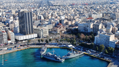Aerial drone photo of famous Christian ceremony of Epiphany in main port of Piraeus © aerial-drone