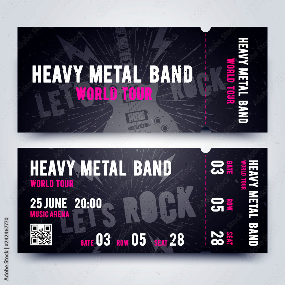 Vector Illustration Music Concert Ticket Template Dark Black Color Design For Rock Music Event Stock Vector Adobe Stock
