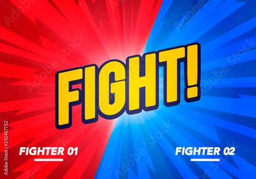 Vector illustration Versus And Fight Background Poster In Comic Style. Blue vs Red Fighter.  photo