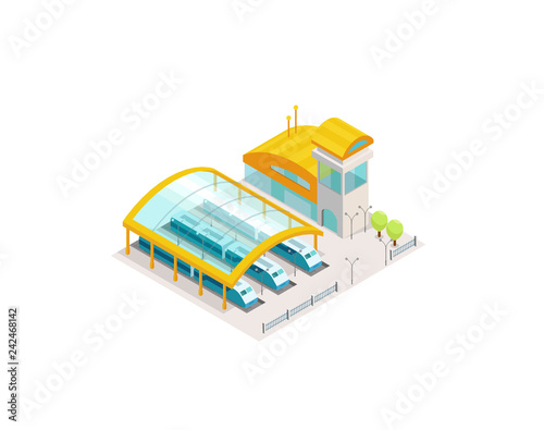 Train station railway public. Building with trains platform.