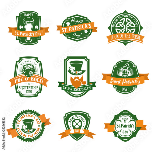 St. Patrick's flat vector label set