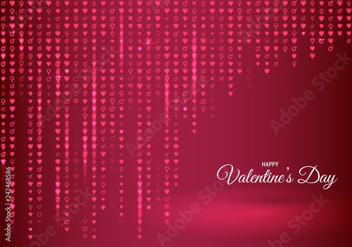 Valentine's Day, background for greeting card or banner on the site, falling matrix of characters, promotional items
