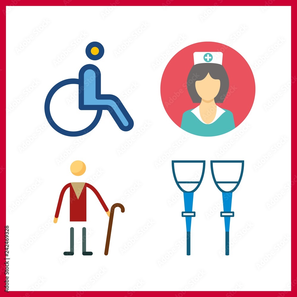 4 disabled icon. Vector illustration disabled set. crutch and elder icons for disabled works 4 disabled icon. Vector illustration disabled set. crutch and elder icons for disabled works