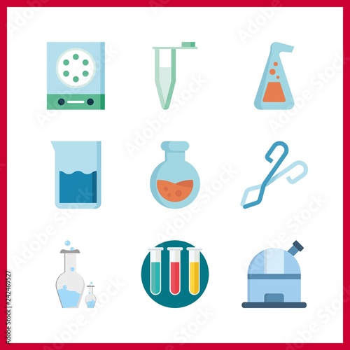 9 scientific icon. Vector illustration scientific set. crucible tongs and laboratory icons for scientific works