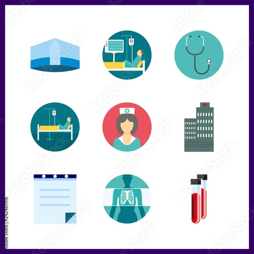 9 physician icon. Vector illustration physician set. doctor hat and hospital icons for physician works