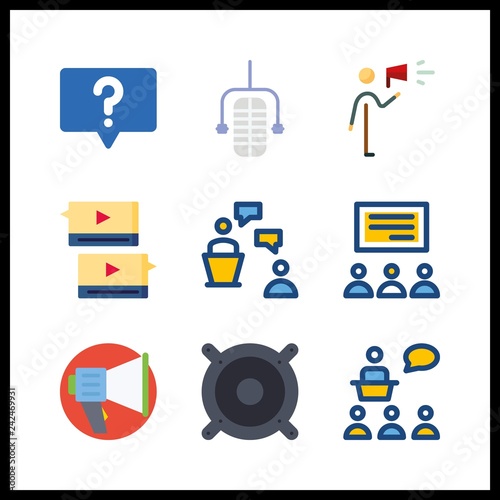 9 speech icon. Vector illustration speech set. speech bubbles and microphone icons for speech works