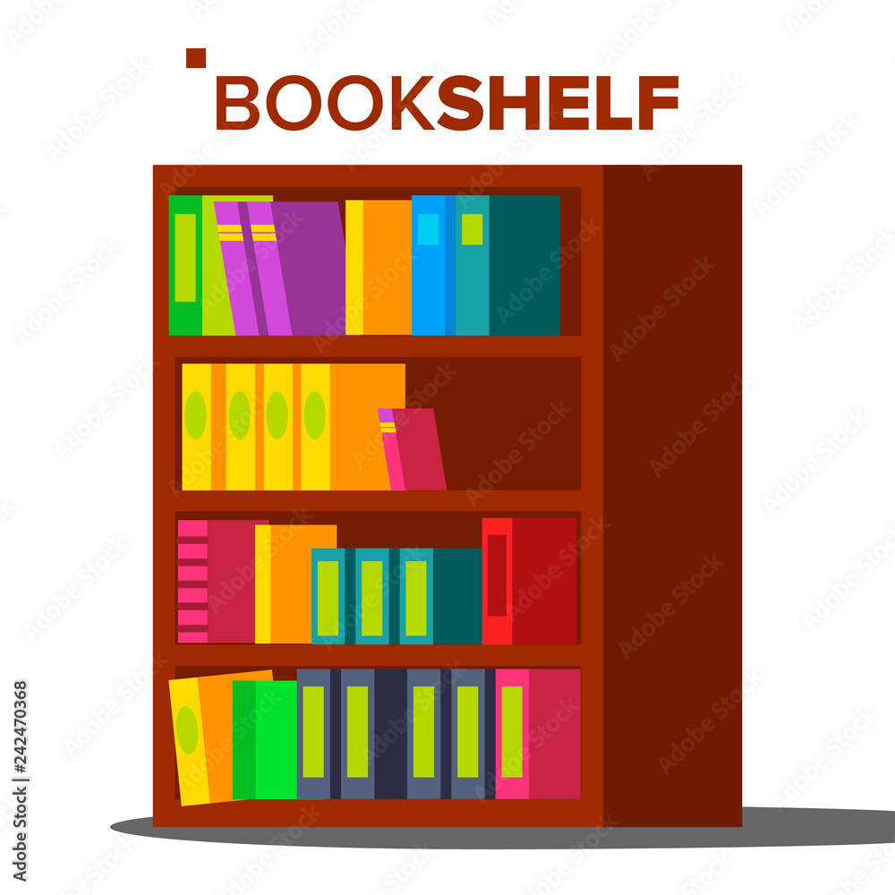 Bookshelf Vector. Home Library Or Book Store. Bookcase Full Of Different  Color Books. Isolated Flat Cartoon Illustration Stock Vector | Adobe Stock