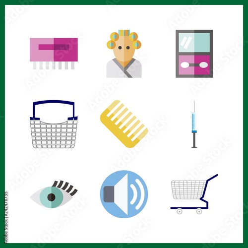 9 salon icon. Vector illustration salon set. hair curler and shopping tool icons for salon works