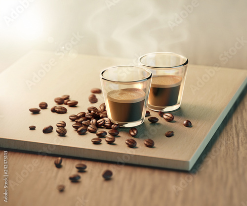 Coffee espresso shots and beans