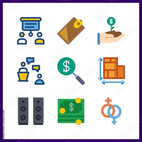 9 businessman icon. Vector illustration businessman set. gender and speaker icons for businessman works