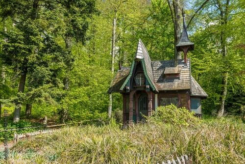Witch's cottage at Stadtgarten botanical garden, Uberlingen, Lake Constance, Baden-Wurttemberg, Germany, Europe