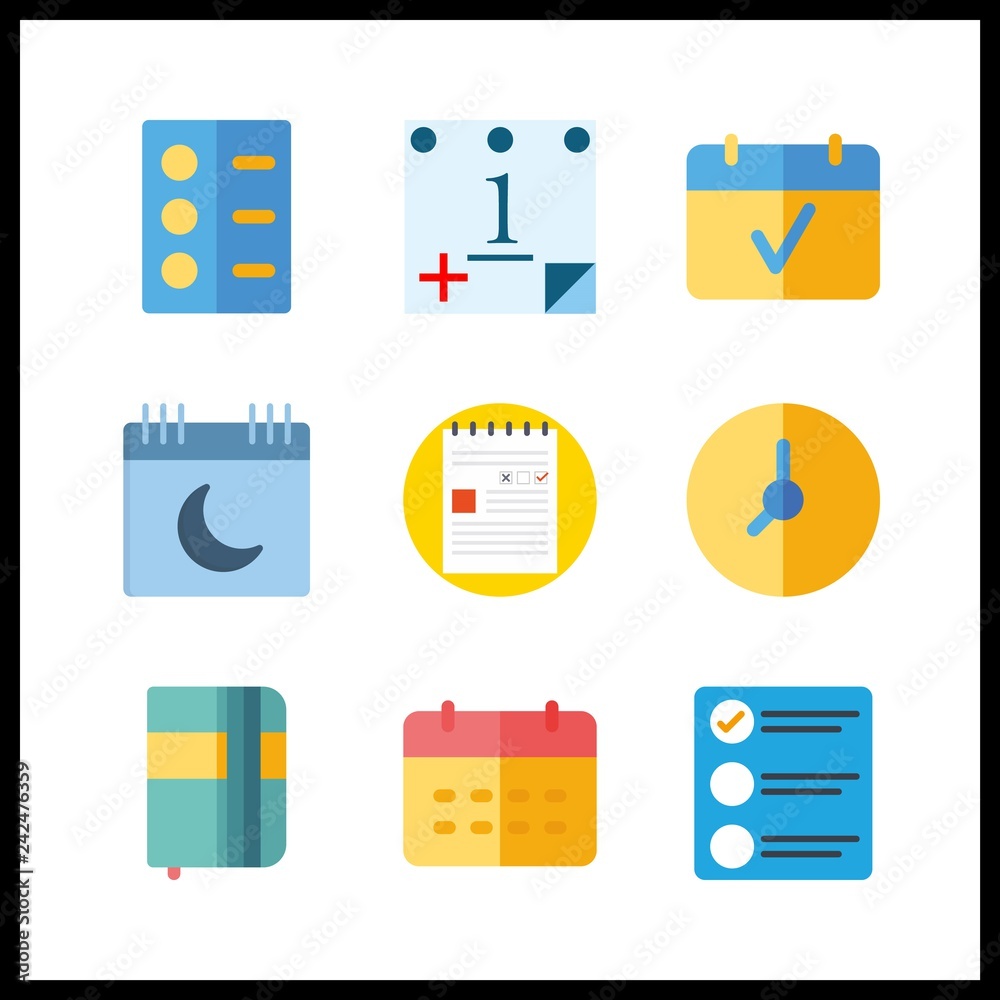 9 reminder icon. Vector illustration reminder set. list and agenda icons for reminder works 9 reminder icon. Vector illustration reminder set. list and agenda icons for reminder works