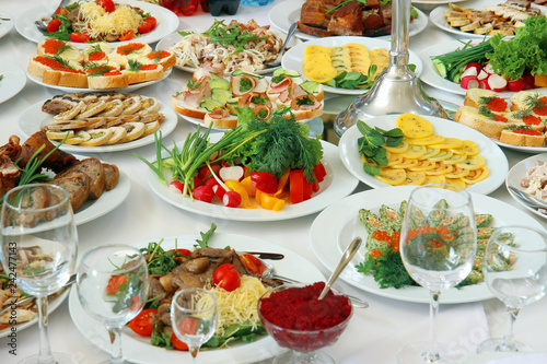 Holiday table with food