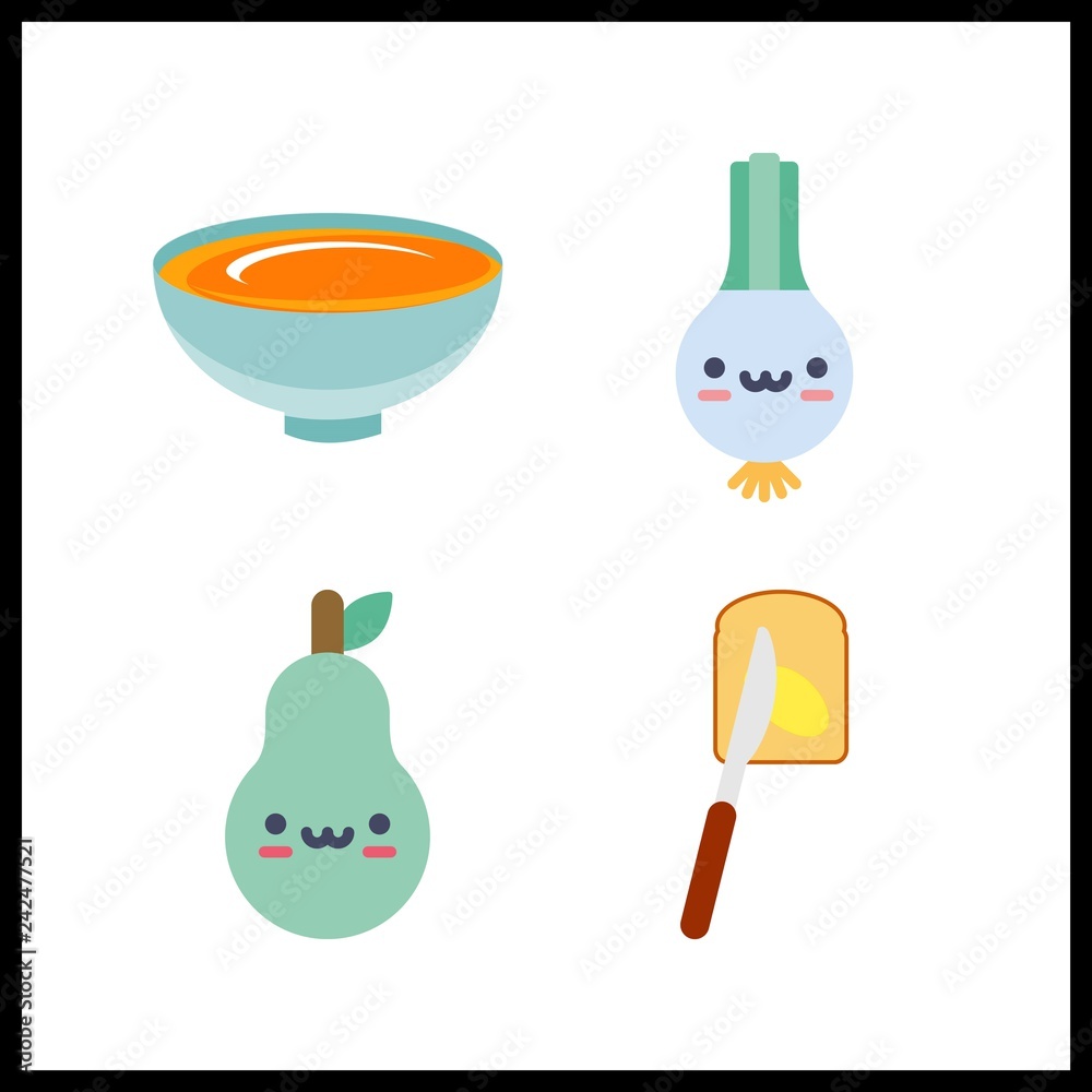 4 vegetarian icon. Vector illustration vegetarian set. scallion and fatty bread icons for vegetarian works 4 vegetarian icon. Vector illustration vegetarian set. scallion and fatty bread icons for vegetarian works