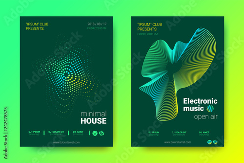 Poster of Electronic Music Fest. Vector Distorted Rounds and Stripes.