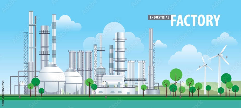 Vector factory icons set, Factory, power plants and industrial buildings