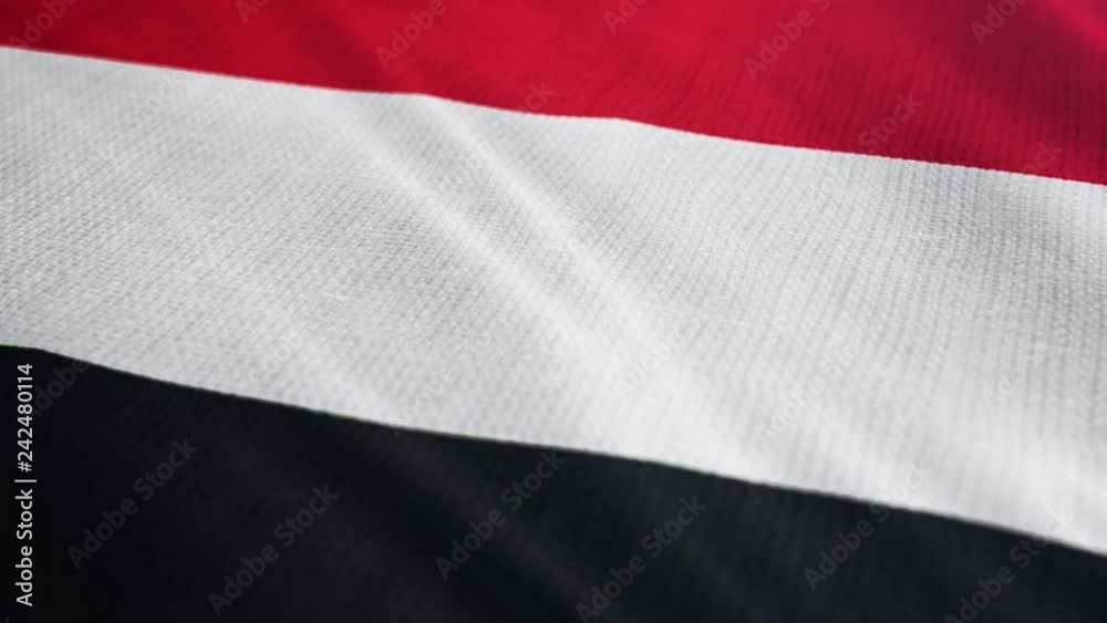 Yemen flag is waving 3D animation. Symbol of Yemeni national on fabric cloth 3D rendering in full perspective. Yemen flag is waving 3D animation. Symbol of Yemeni national on fabric cloth 3D rendering in full perspective.