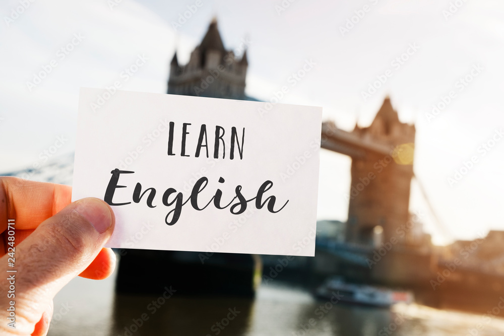text learn English in London, UK - obrazy, fototapety, plakaty 