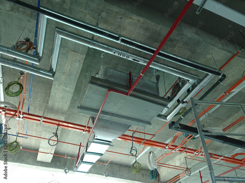 Chiller pipes and other services pipes ducting and trunking installed ...