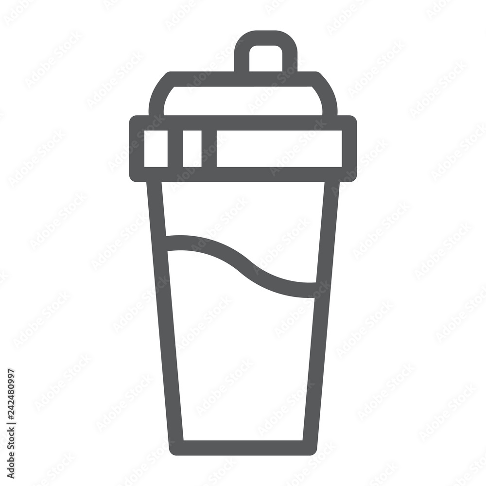 Bottle shaker line icon, drink and container, cup sign, vector graphics, a linear pattern on a white background. Bottle shaker line icon, drink and container, cup sign, vector graphics, a linear pattern on a white background.