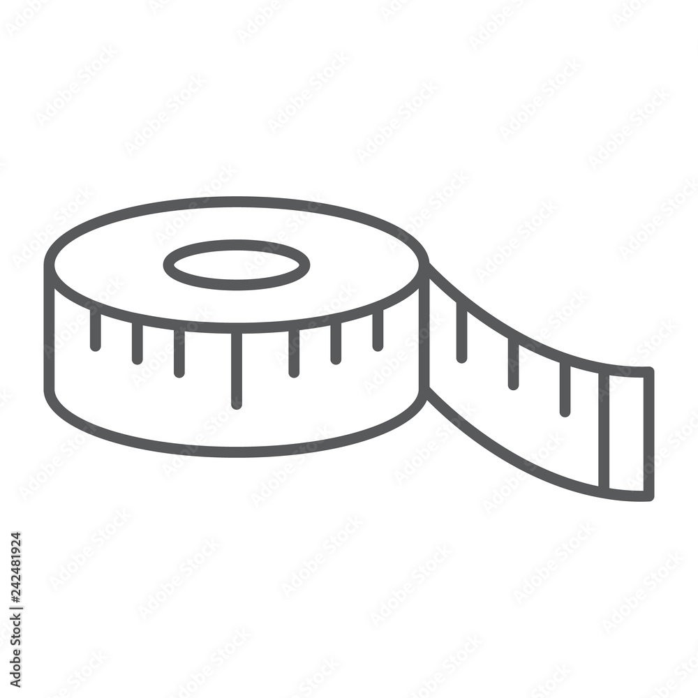 Measuring tape thin line icon, measurement and meter, ruler sign, vector graphics, a linear pattern on a white background.