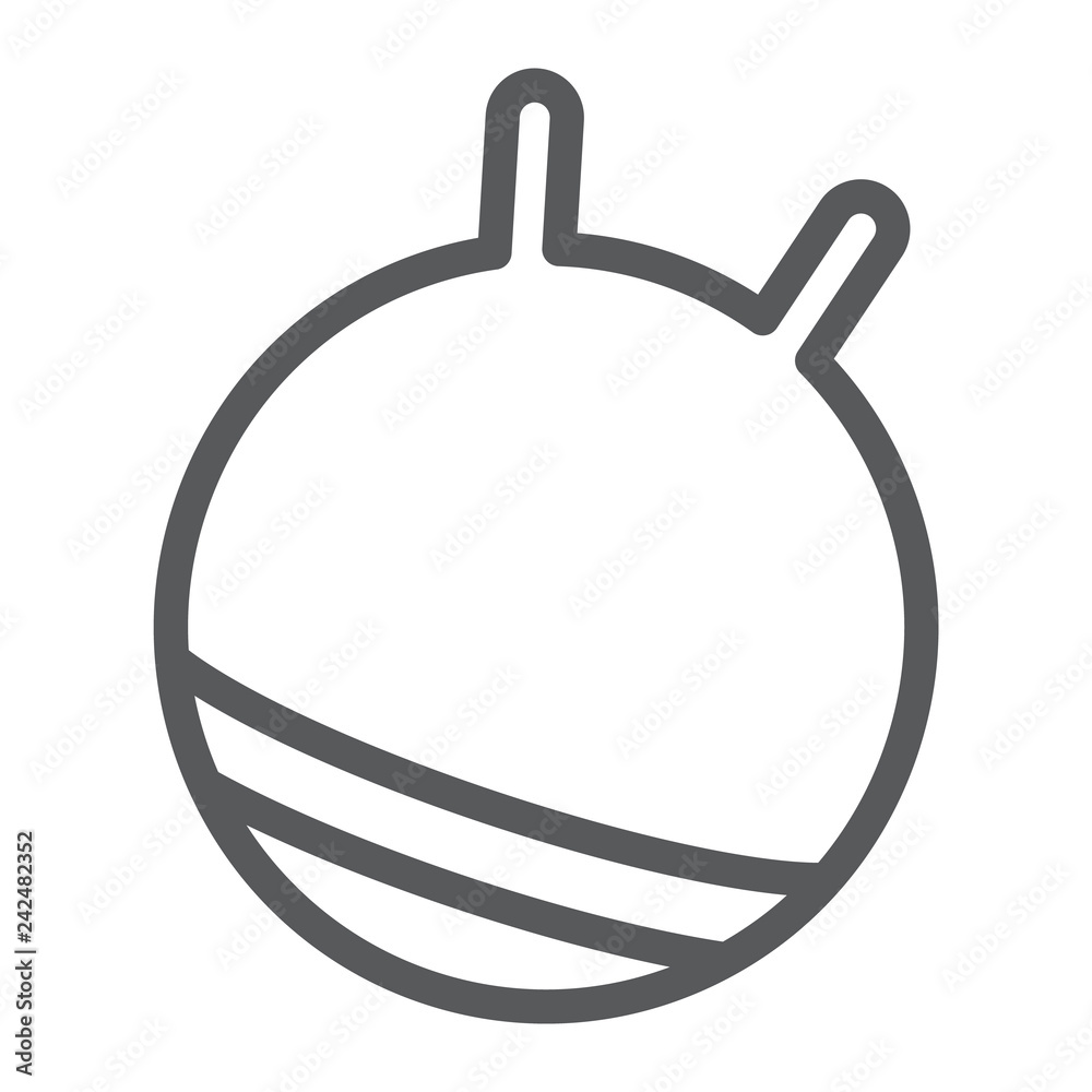 Exercise ball line icon, fitness and equipment, rubber ball sign, vector graphics, a linear pattern on a white background. Exercise ball line icon, fitness and equipment, rubber ball sign, vector graphics, a linear pattern on a white background.