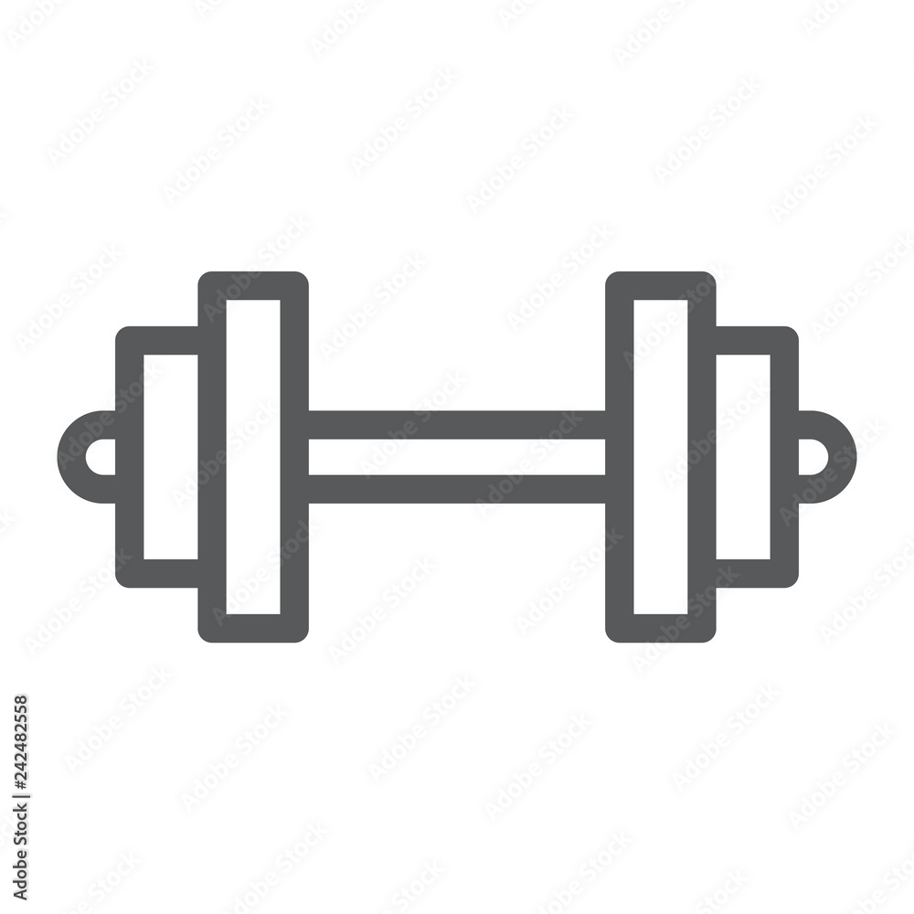 Barbell line icon, sport and equipment, dumbbell sign, vector graphics, a linear pattern on a white background. Barbell line icon, sport and equipment, dumbbell sign, vector graphics, a linear pattern on a white background.