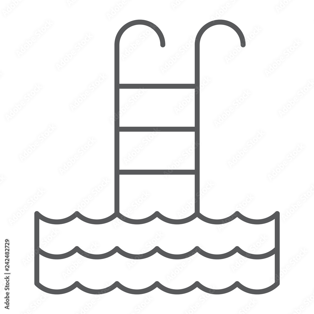 Pool thin line icon, sport and swim, ladder sign, vector graphics, a linear pattern on a white background. Pool thin line icon, sport and swim, ladder sign, vector graphics, a linear pattern on a white background.