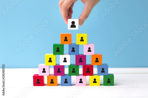 Human resources (HR) and corporate hierarchy concept represented by icon. Choose a new leader of teamwork. photo