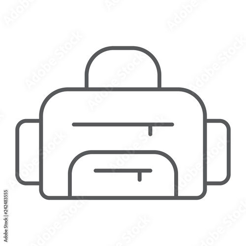 Sport bag thin line icon, sport and baggage, fitness bag sign, vector graphics, a linear pattern on a white background.