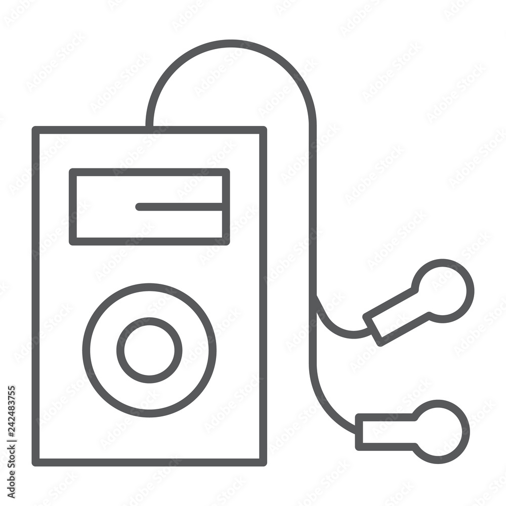 Mp3 player thin line icon, audio and sound, music player sign, vector  graphics, a linear pattern on a white background. Stock Vector | Adobe Stock
