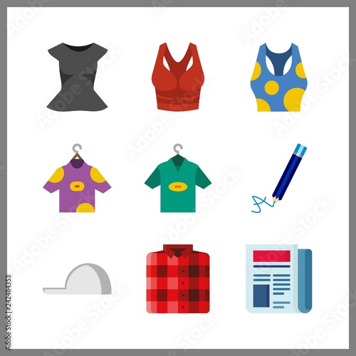 9 print icon. Vector illustration print set. tank top and newspaper icons for print works