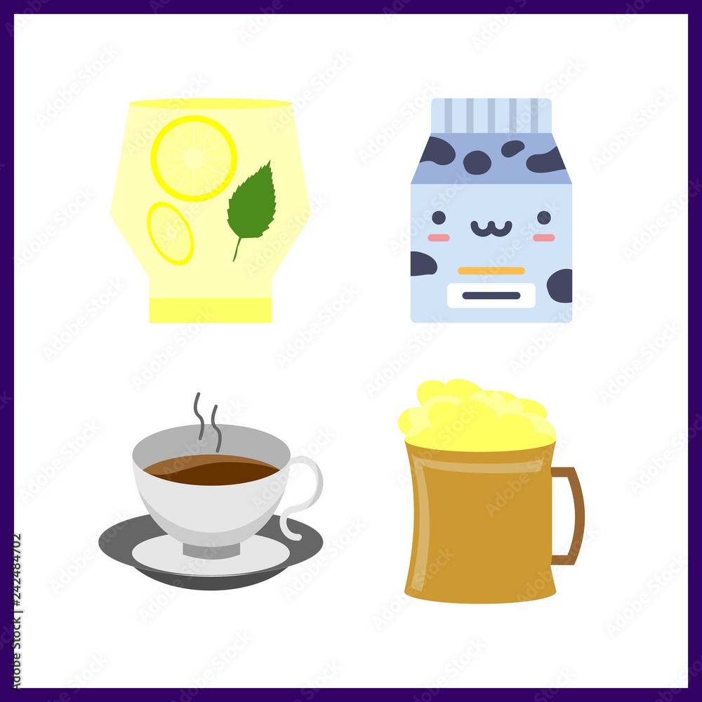 4 beverage icon. Vector illustration beverage set. hot tea and limonade icons for beverage works 4 beverage icon. Vector illustration beverage set. hot tea and limonade icons for beverage works