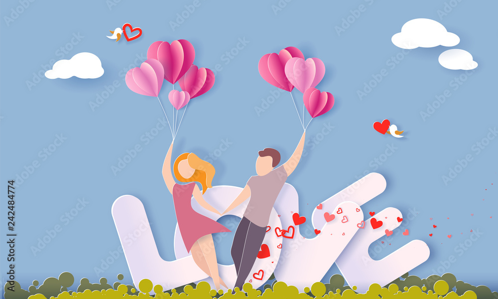 Valentines day card with couple in love Valentines day card with couple in love