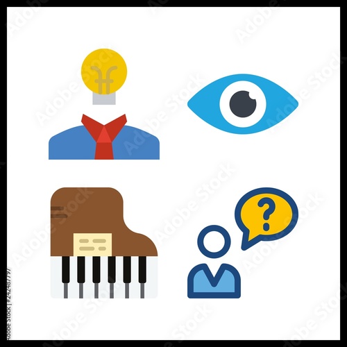 4 creative icon. Vector illustration creative set. piano and idea icons for creative works