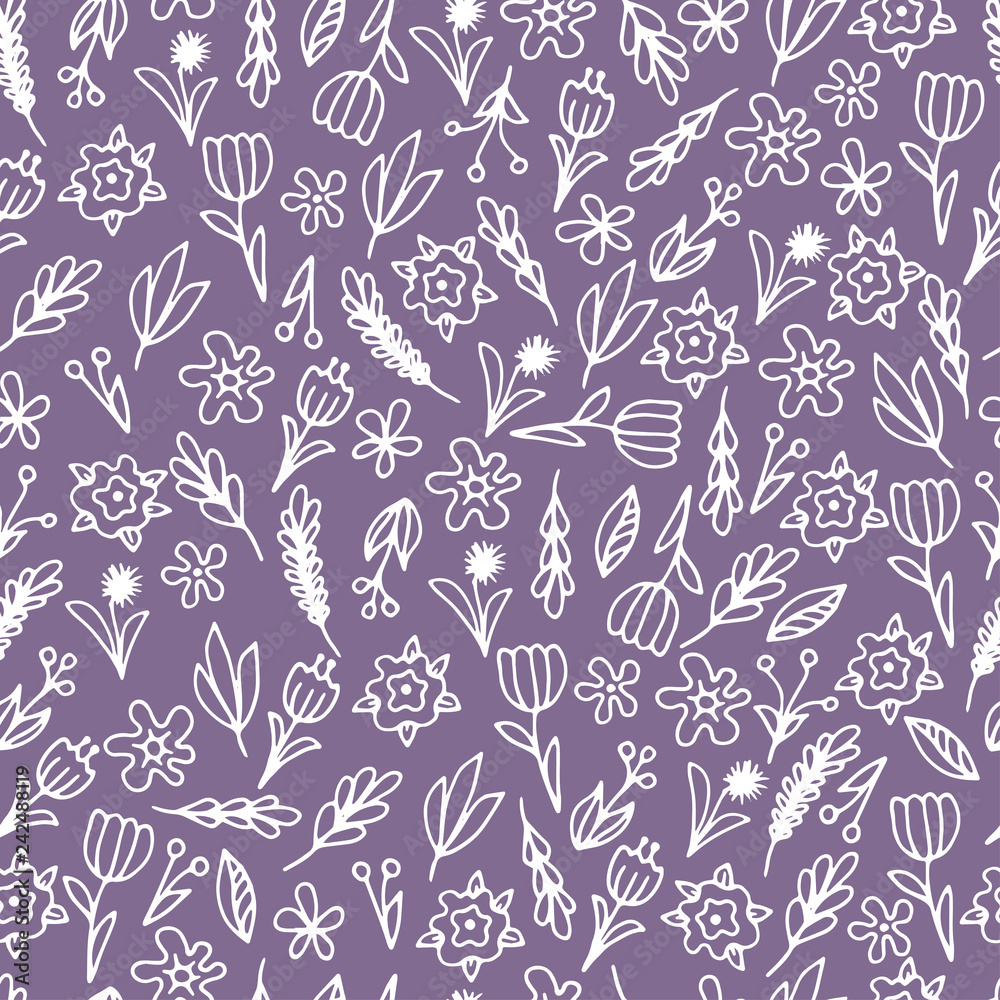 Hand drawn floral seamless patterns ornaments with flowers and leaves.Vector illustration