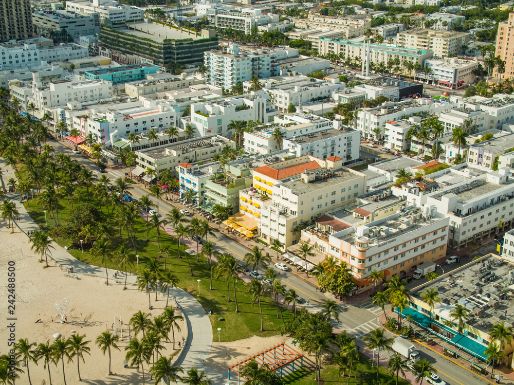 Aerial Miami Beach Ocean Drive Lummus Park