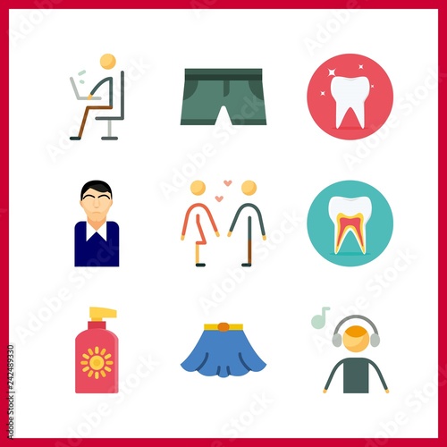 9 smile icon. Vector illustration smile set. skype and skirt icons for smile works
