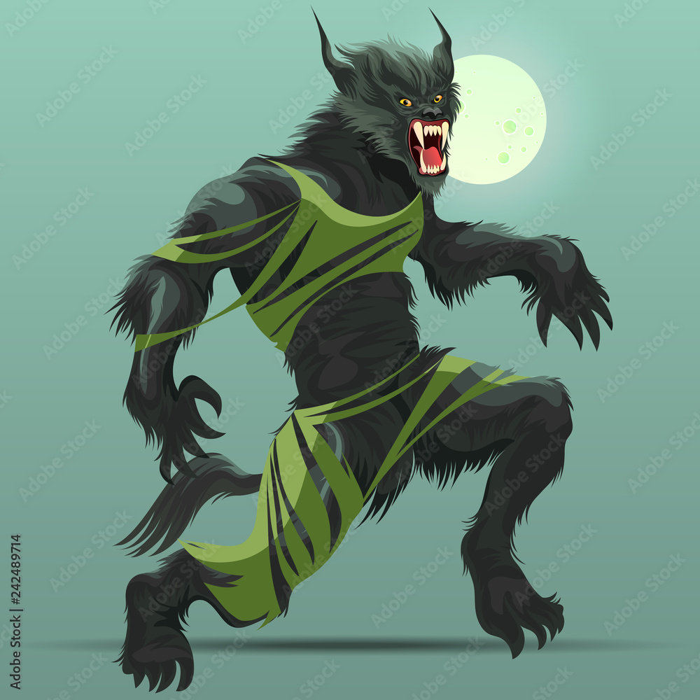 Angry werewolf monster turning under full moon poster Stock Vector ...