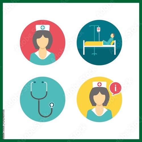 4 physician icon. Vector illustration physician set. nurse and stethoscope icons for physician works