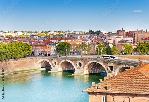 Fototapeta Naklejka Na Ścianę i Meble -  Toulouse and Pont Neuf bridge across Garonne river