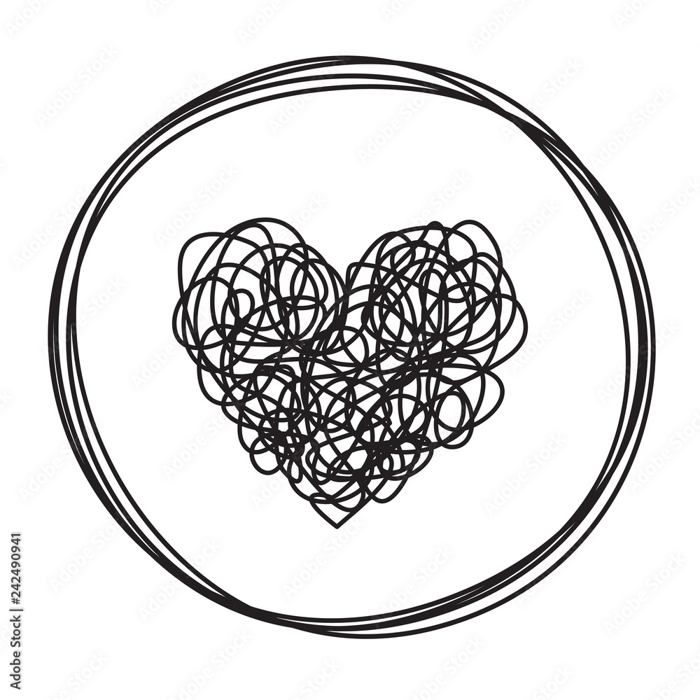 Heart in circle shaped tangled grungy scribble Heart in circle shaped tangled grungy scribble