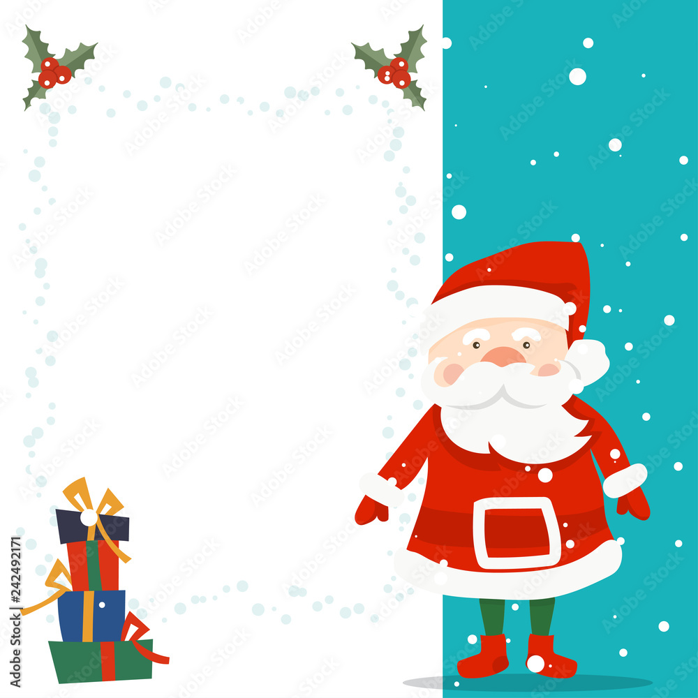 Merry Christmas and Happy New Year winter holidays greeting card with cartoon elements. Vector illustration Merry Christmas and Happy New Year winter holidays greeting card with cartoon elements. Vector illustration