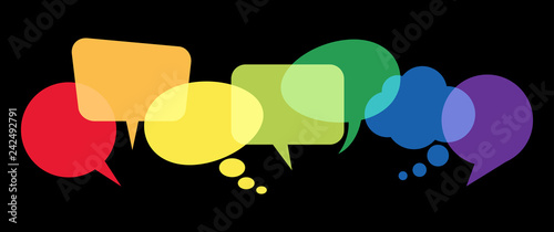colored speech bubbles in a row