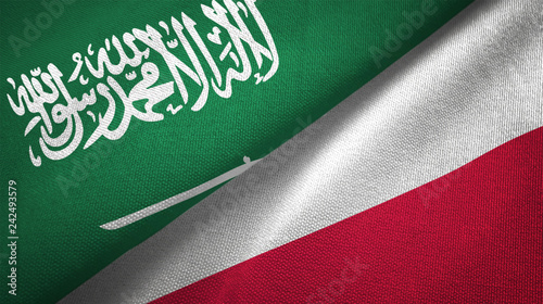 Poland and Saudi Arabia two flags textile cloth fabric texture