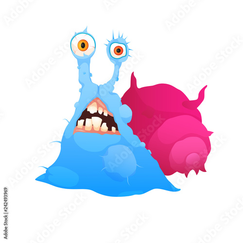 Funny cartoon character unusual blue snail freak.