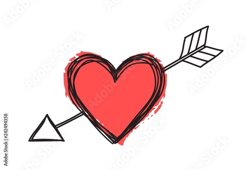 Heart and arrow shaped tangled grungy scribble