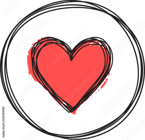 Heart in circle shaped tangled grungy scribble