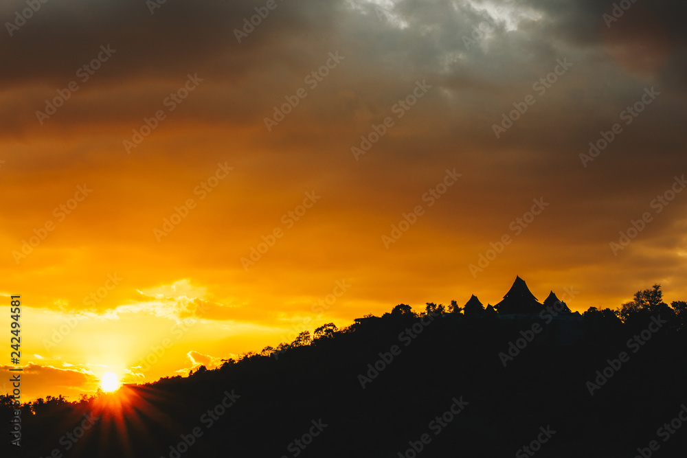 silhouette landscape sunset in the mountains