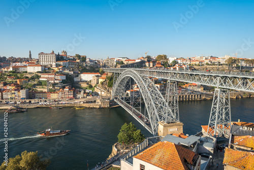 View to Porto with the famous Dom Luís I Bridge 